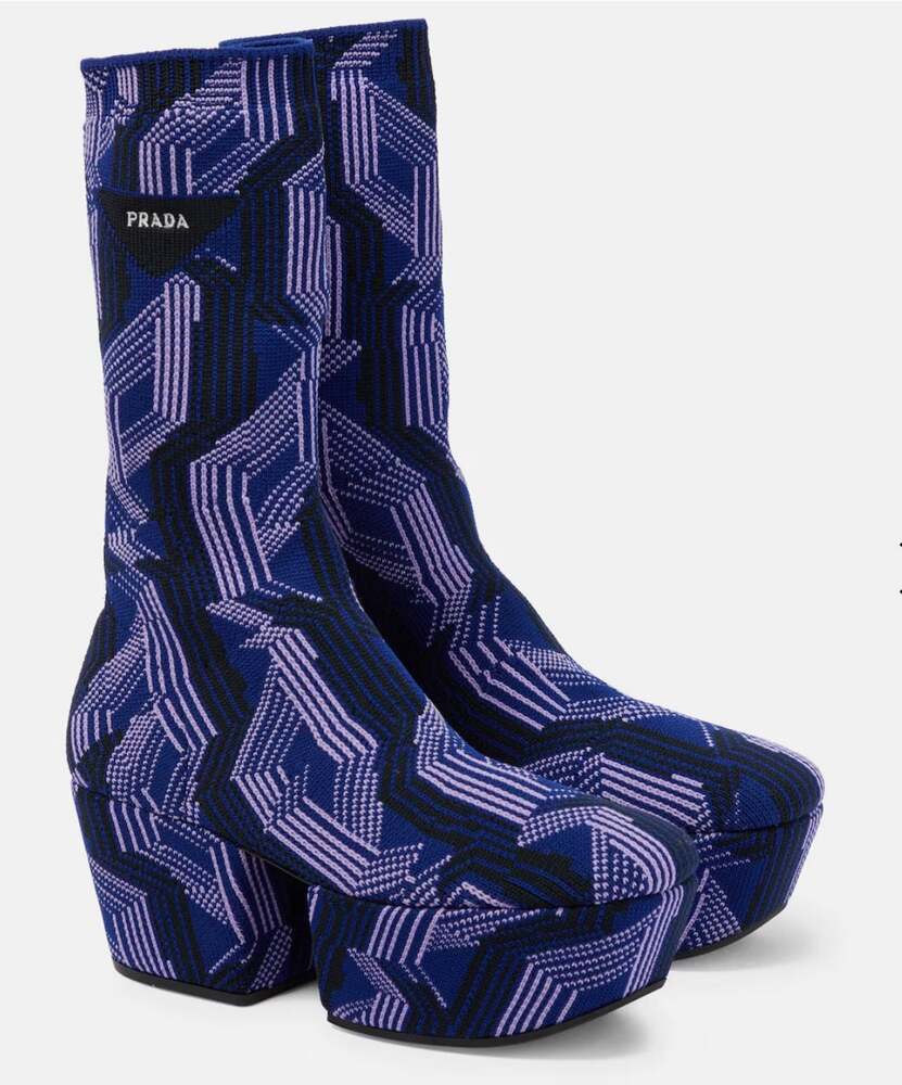 Prada Knit Boots EU37 1/2 Ladies' blue x purple 1WP146 Logo